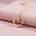 9ct Yellow Gold CZ Heart Necklace on Pink