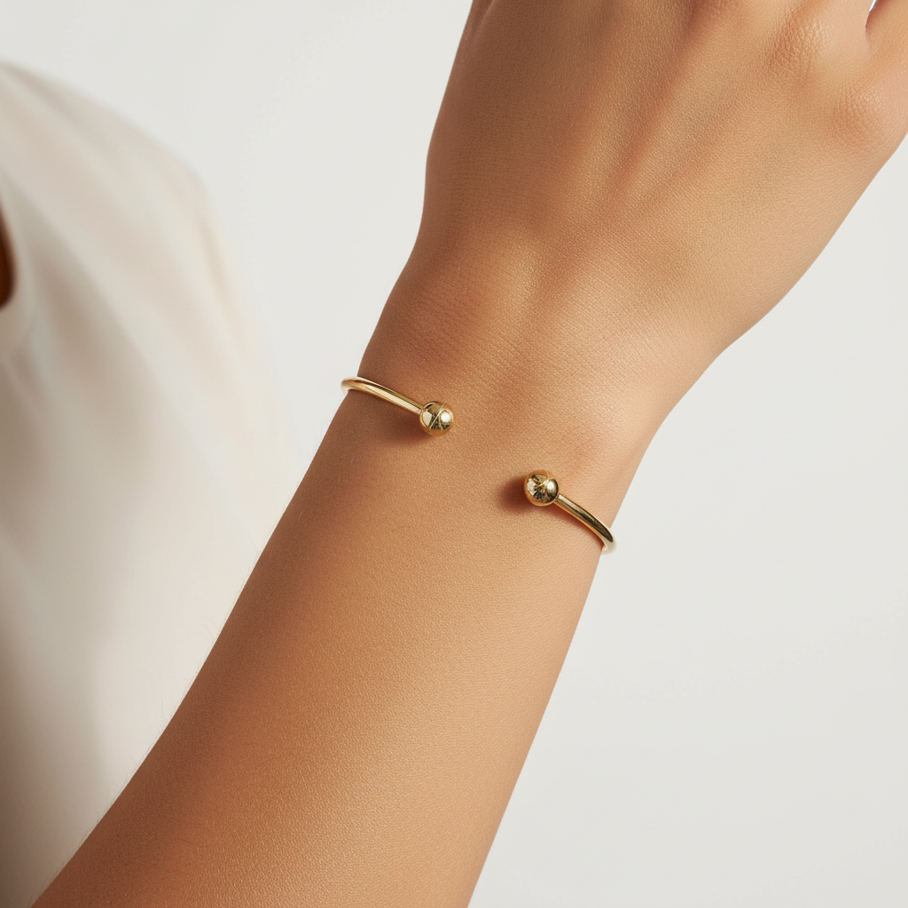 9ct Yellow Gold Open Torque Bangle on Unisex Arm
