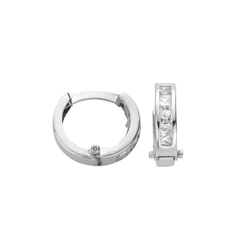 9ct white gold hoop earrings with embedded stones on a white background
