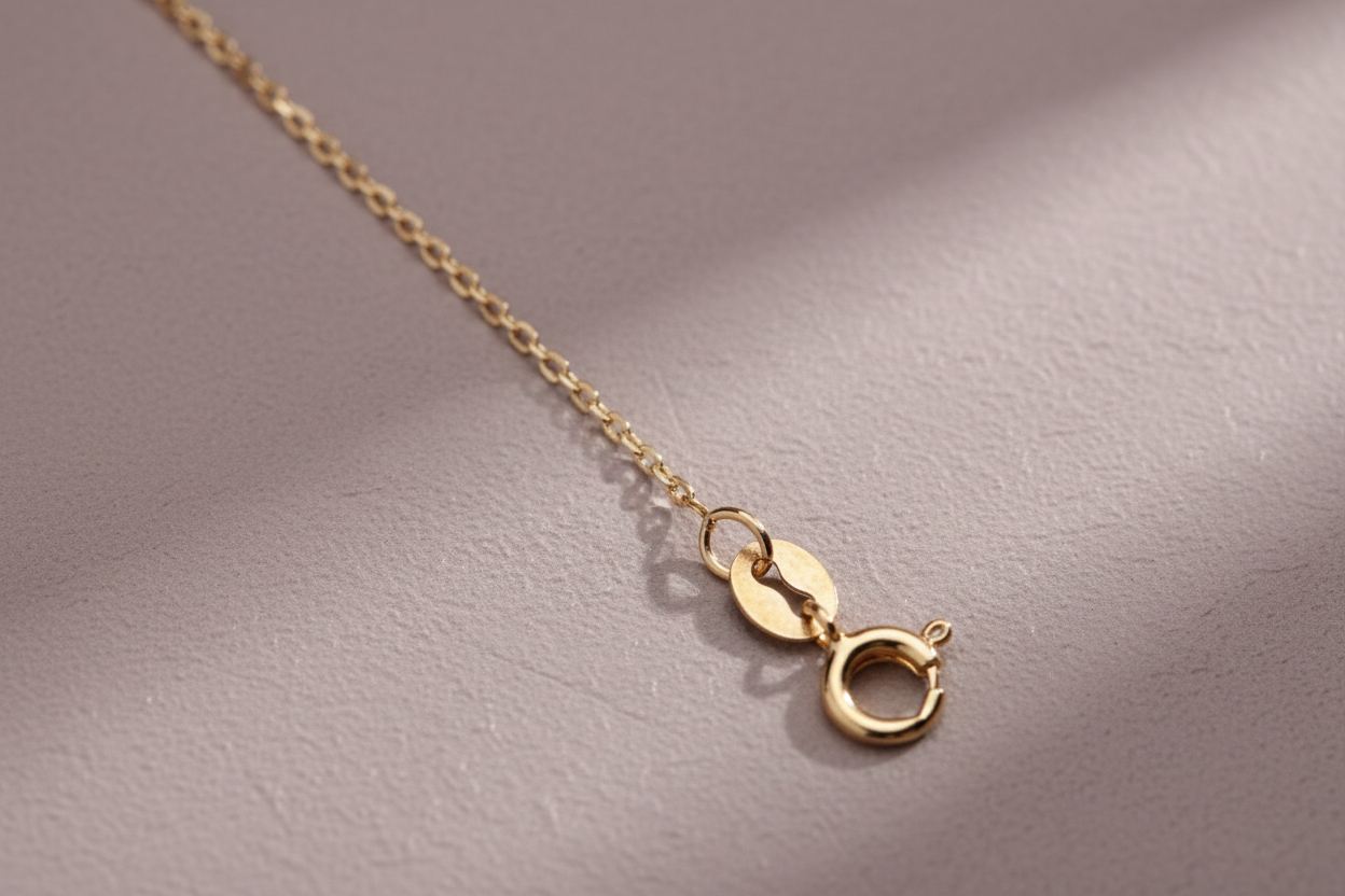 9ct Yellow Gold 0.8mm Diamond Cut Trace Chain on mauve textured background