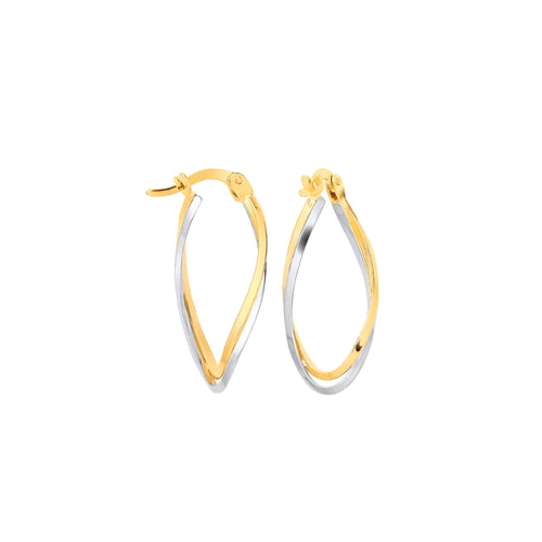 9ct Gold and white gold hoop earrings on a white background