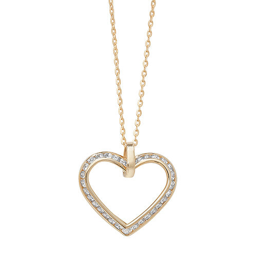 9ct Yellow Gold CZ Heart Necklace – 18 Inch