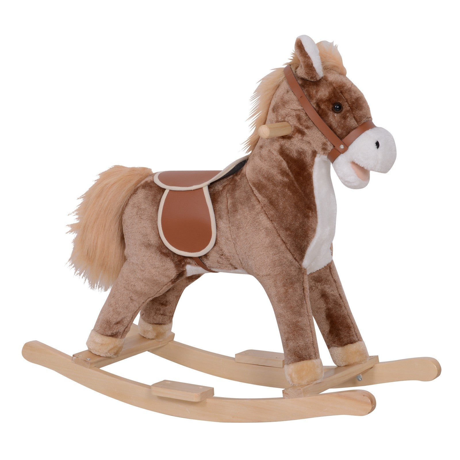 Kids Rocking Horse Wooden Plush Age 3+ Children Ride on Toy Rocker Nursery Baby