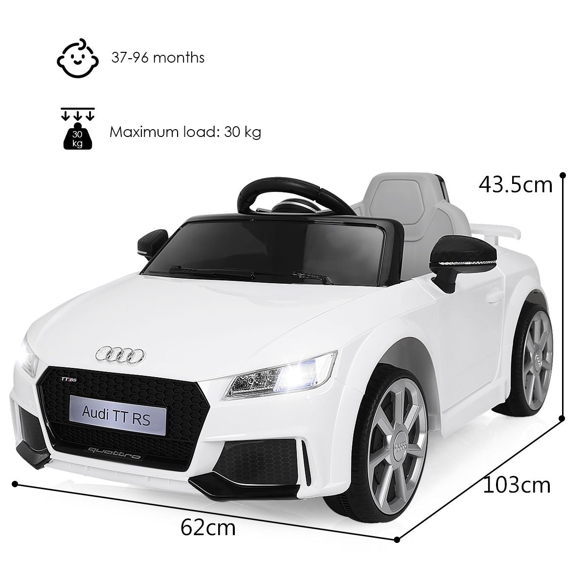 Licensed Audi TTRS 12V Battery-Powered Vehicle with 2 Motors MP3 Music