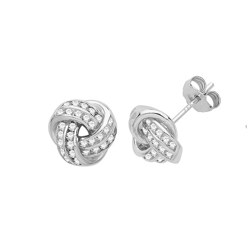 Sterling Silver Cubic Zirconia Knot Stud Earrings