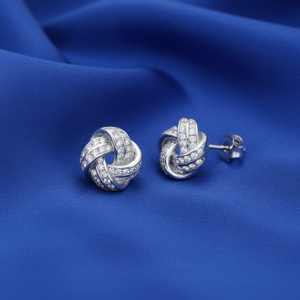 Sterling Silver Cubic Zirconia Knot Stud Earrings