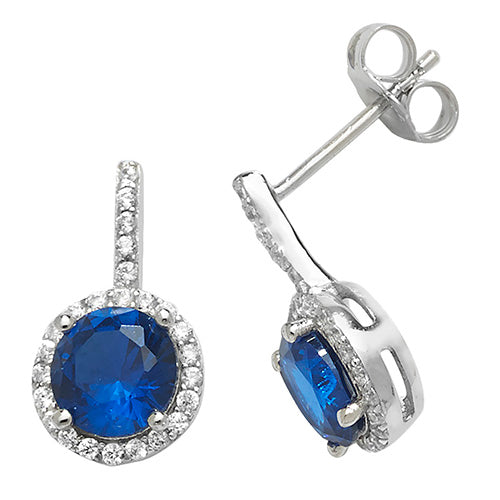 Sterling Silver Blue Cubic Zirconia Stud Earrings