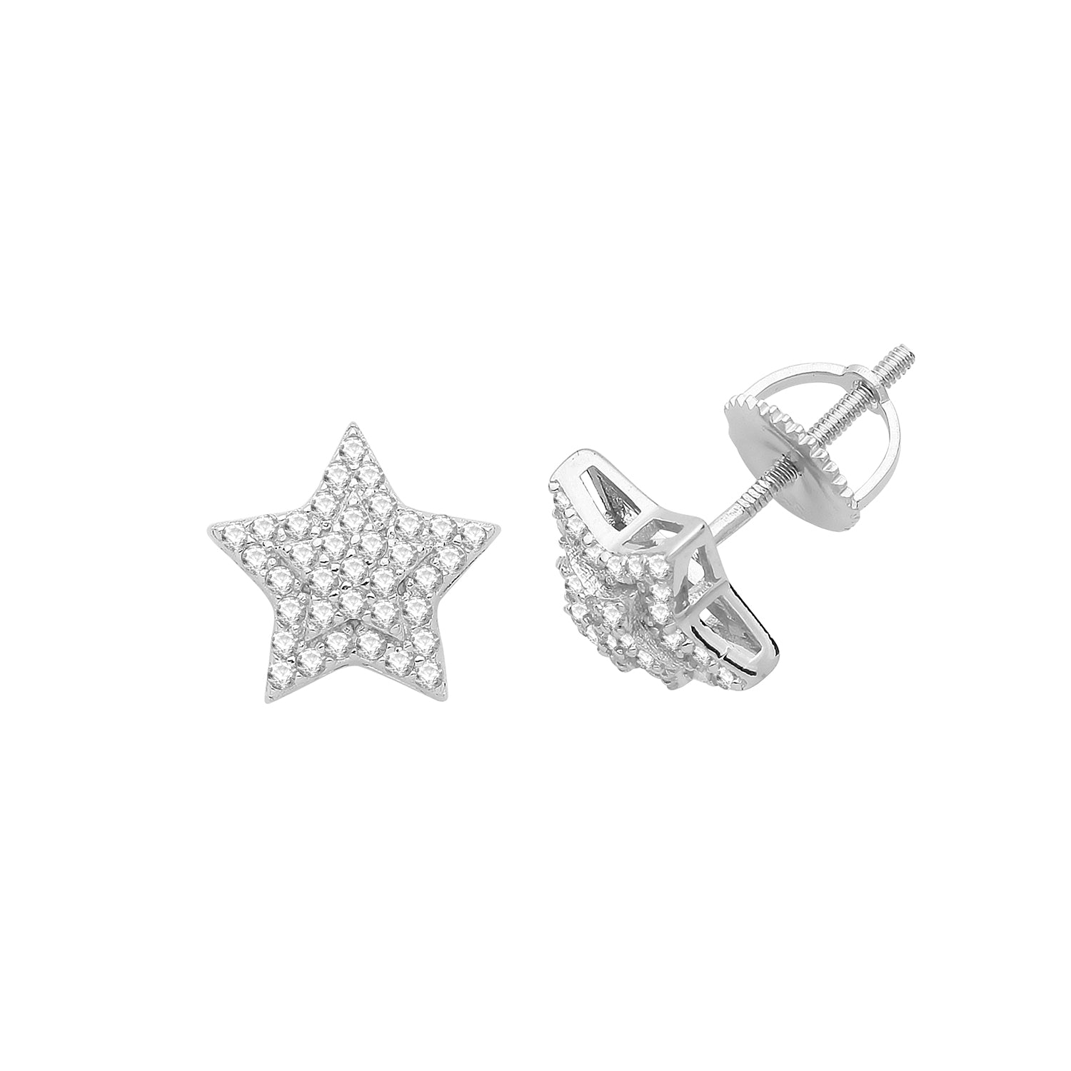 Sterling Silver Cubic Zirconia Star Stud Earrings