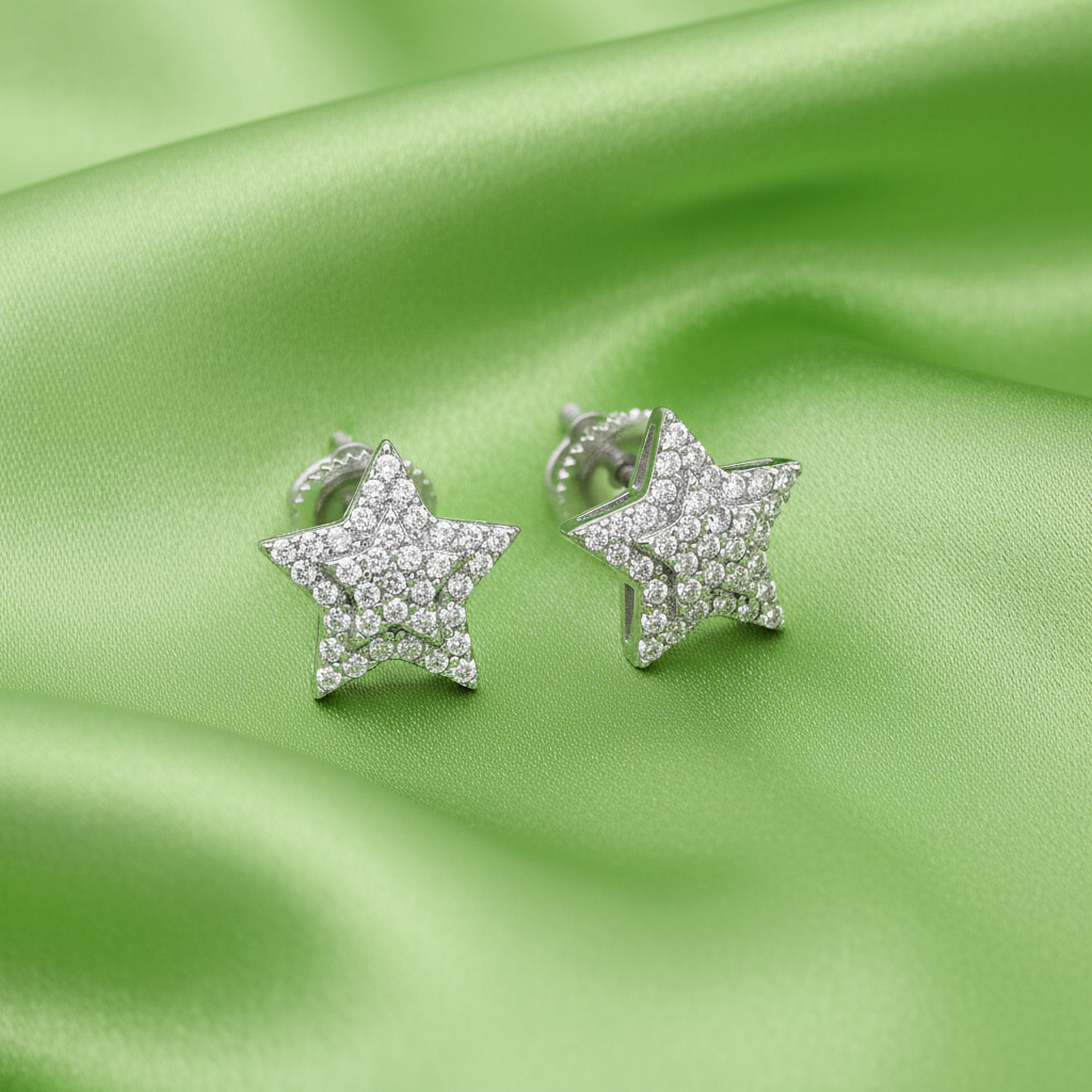 Sterling Silver Cubic Zirconia Star Stud Earrings