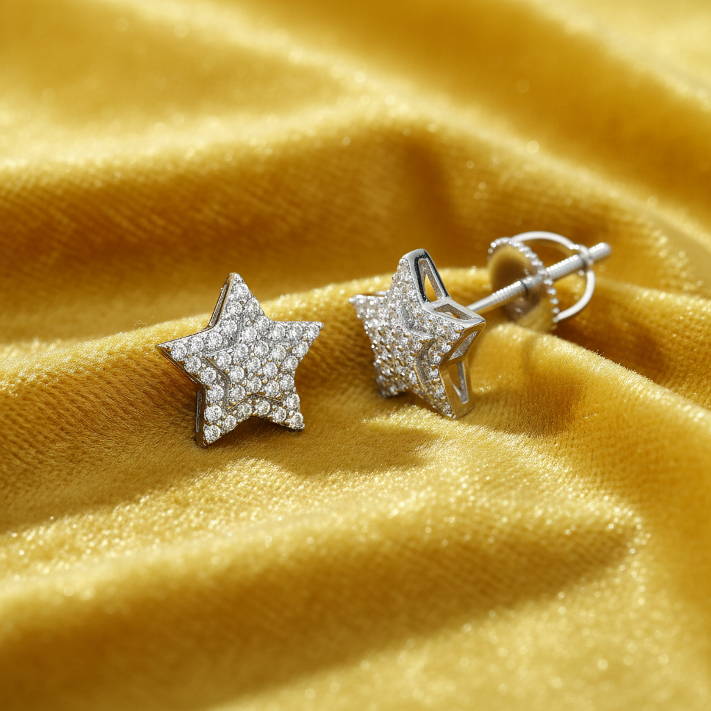 Sterling Silver Cubic Zirconia Star Stud Earrings
