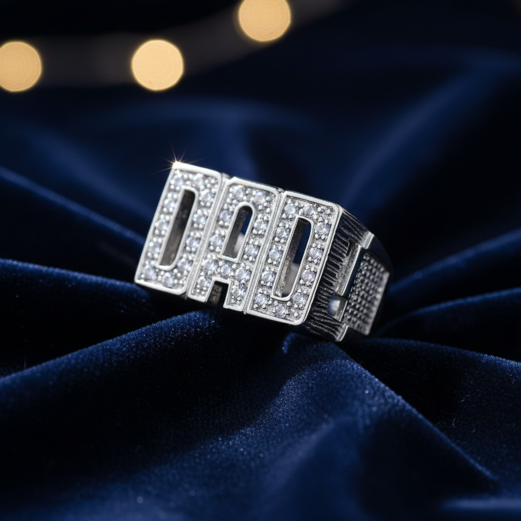 Sterling Silver Men's CZ DAD Ring – Heavyweight Edition