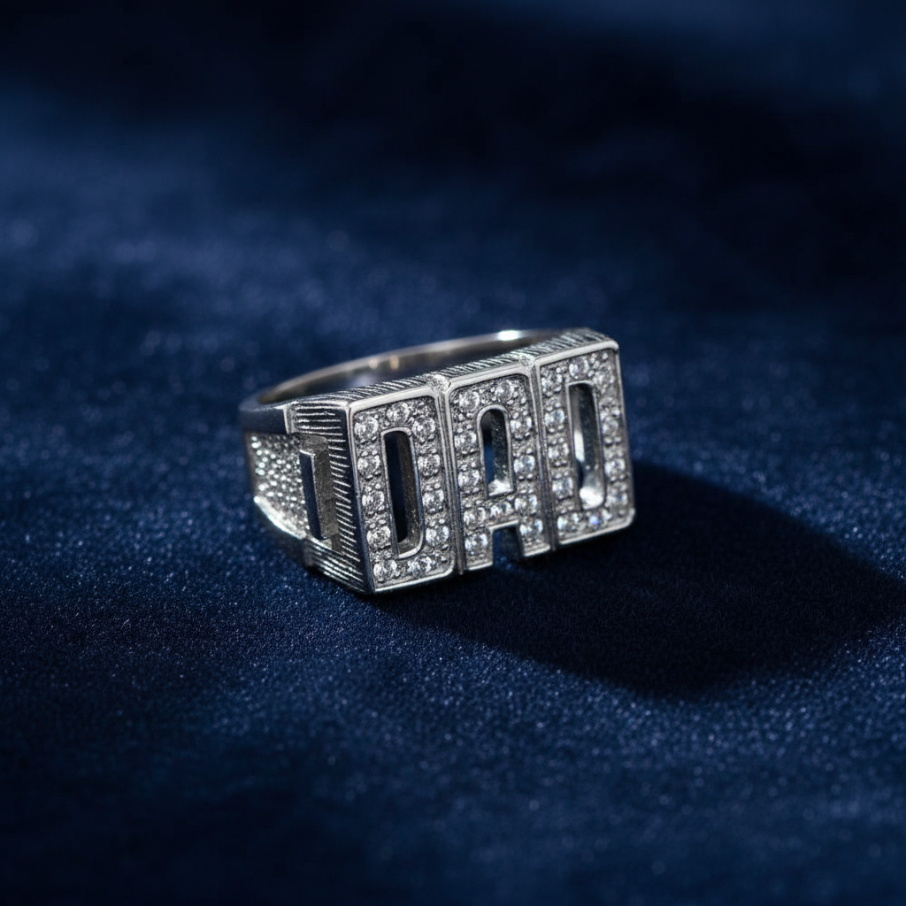 Sterling Silver Men's CZ DAD Ring – Heavyweight Edition