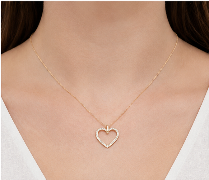 9ct Yellow Gold CZ Heart Necklace – 18 Inch