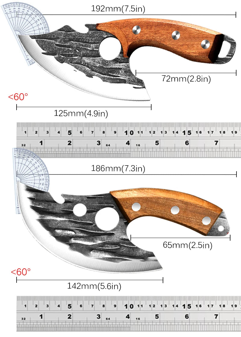 Hand Forged Boning Cleaver Knife with Wooden Handle