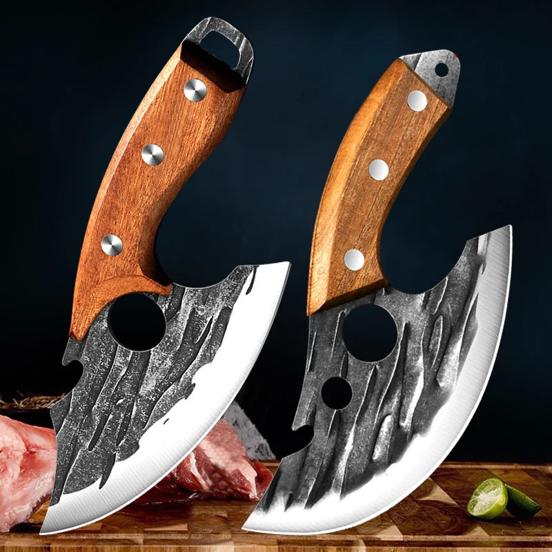Hand Forged Boning Cleaver Knife with Wooden Handle