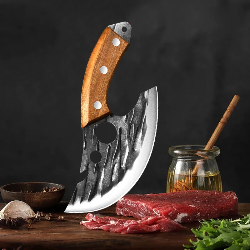 Hand Forged Boning Cleaver Knife with Wooden Handle
