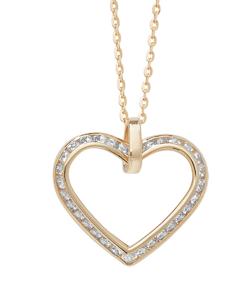 9ct Yellow Gold CZ Heart Necklace – 18 Inch