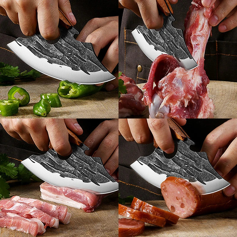 Hand Forged Boning Cleaver Knife with Wooden Handle