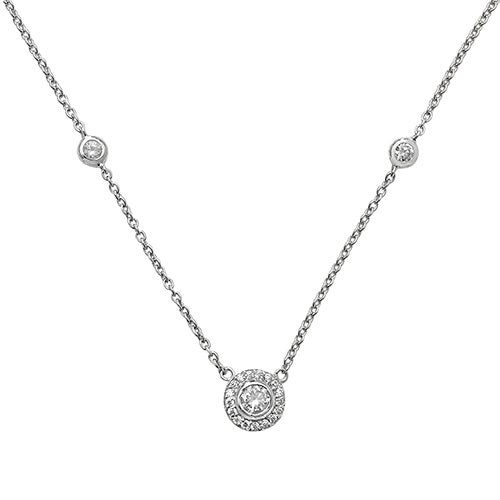Silver Ladies' Rhodium Plated CZ Set Necklet 18"