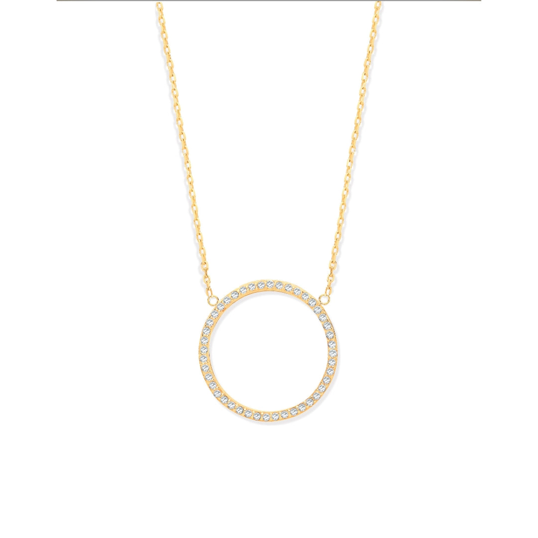 9ct Yellow Gold Circle of Life CZ Pendant Necklace (17"+2")