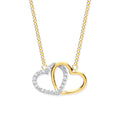 9ct Yellow & White Gold CZ Joined Hearts Pendant Necklace (18")