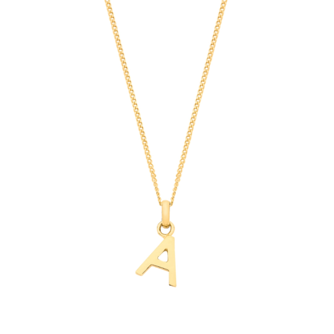 9ct Yellow Gold Small Plain Initial Pendant Necklace (18")