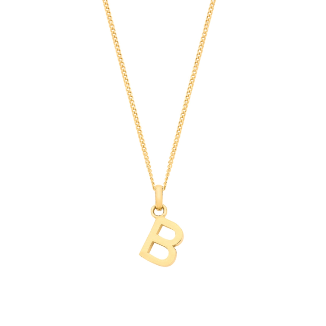 9ct Yellow Gold Small Plain Initial Pendant Necklace (18")