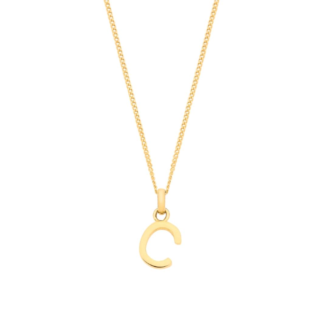 9ct Yellow Gold Small Plain Initial Pendant Necklace (18")