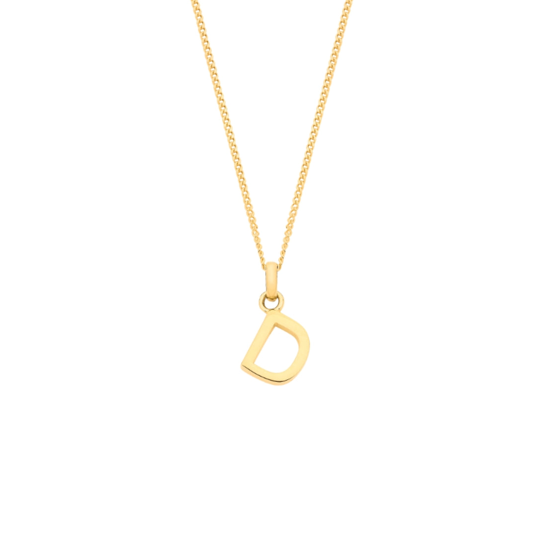 9ct Yellow Gold Small Plain Initial Pendant Necklace (18")