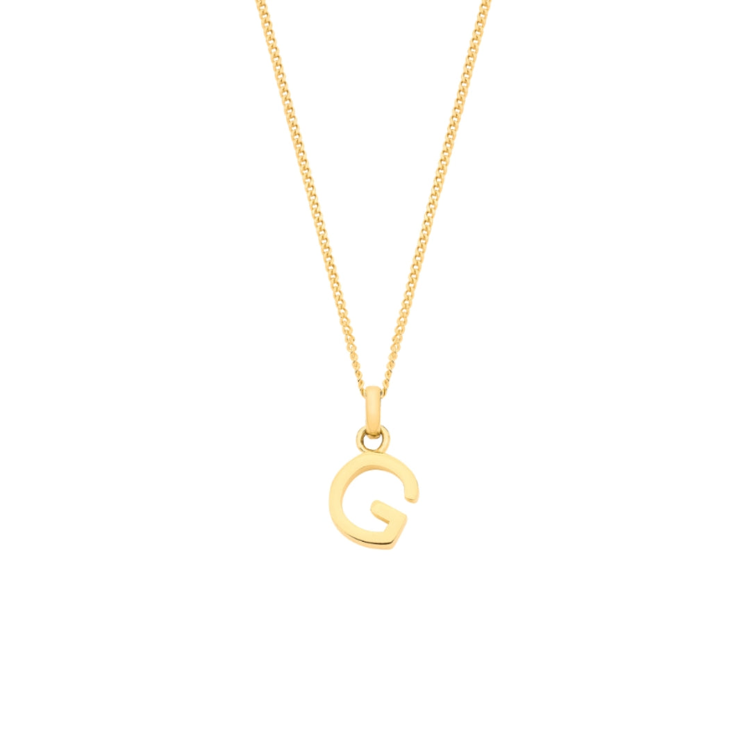 9ct Yellow Gold Small Plain Initial Pendant Necklace (18")