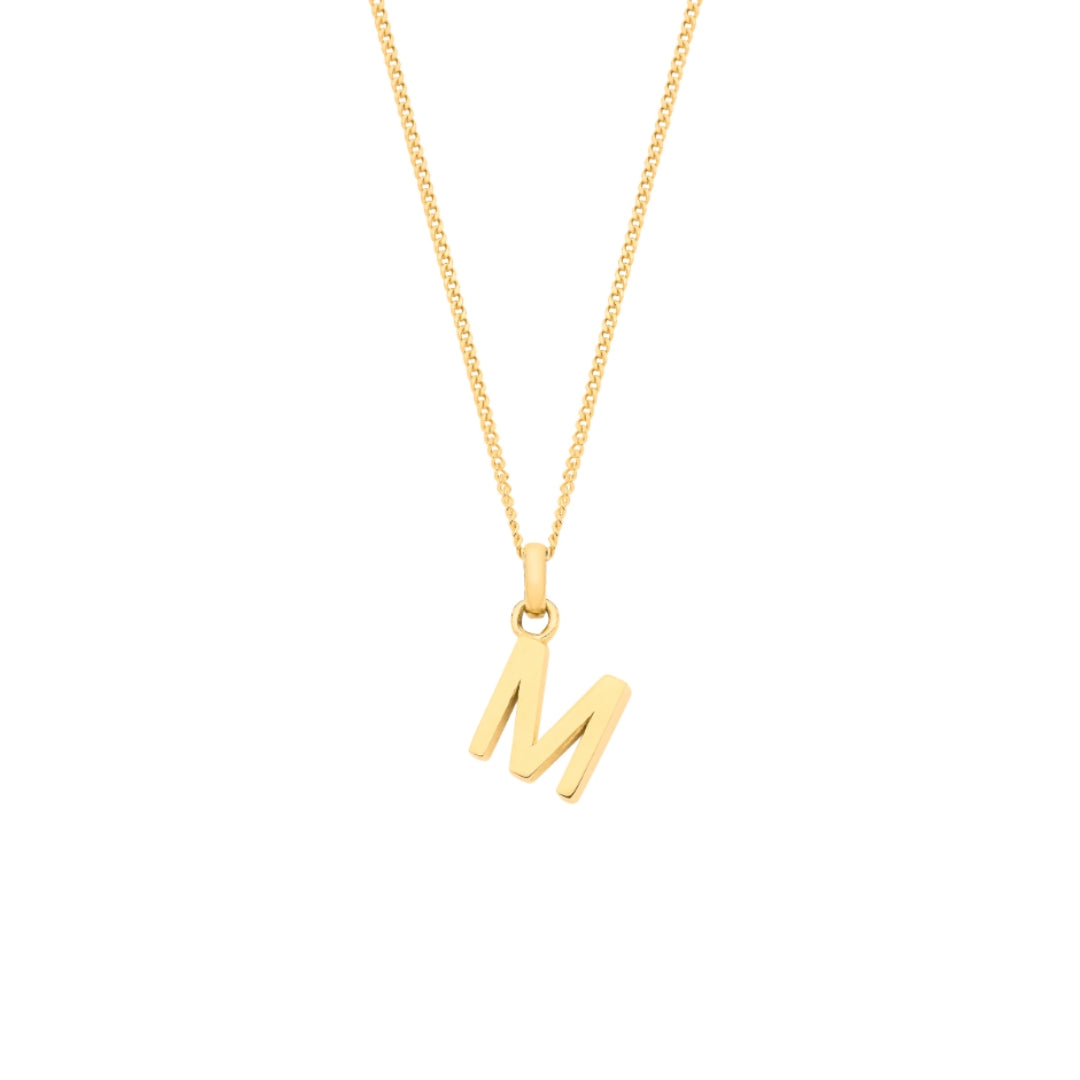 9ct Yellow Gold Small Plain Initial Pendant Necklace (18")