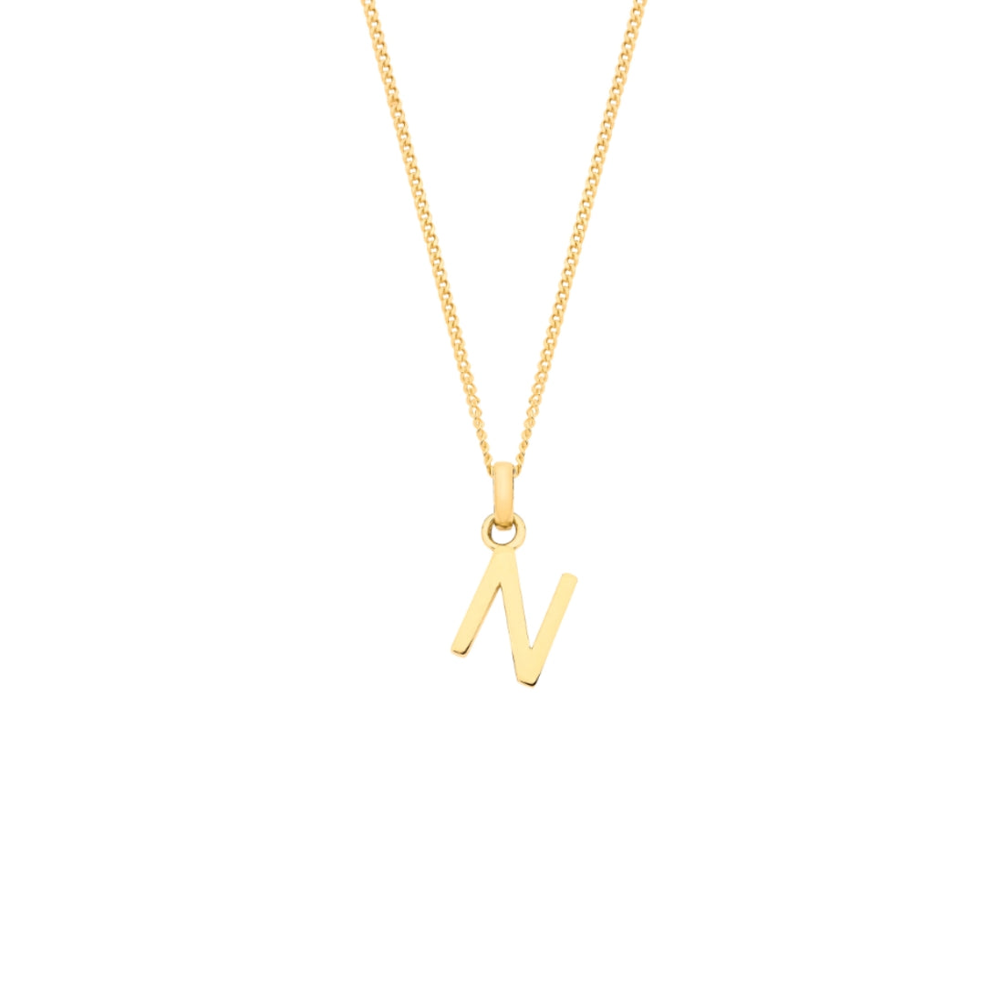 9ct Yellow Gold Small Plain Initial Pendant Necklace (18")