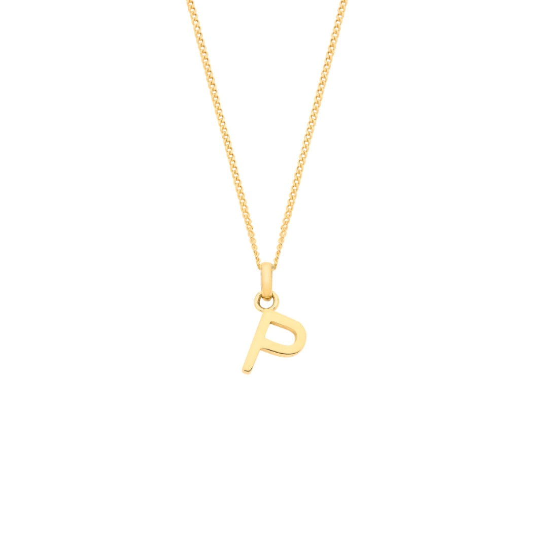 9ct Yellow Gold Small Plain Initial Pendant Necklace (18")
