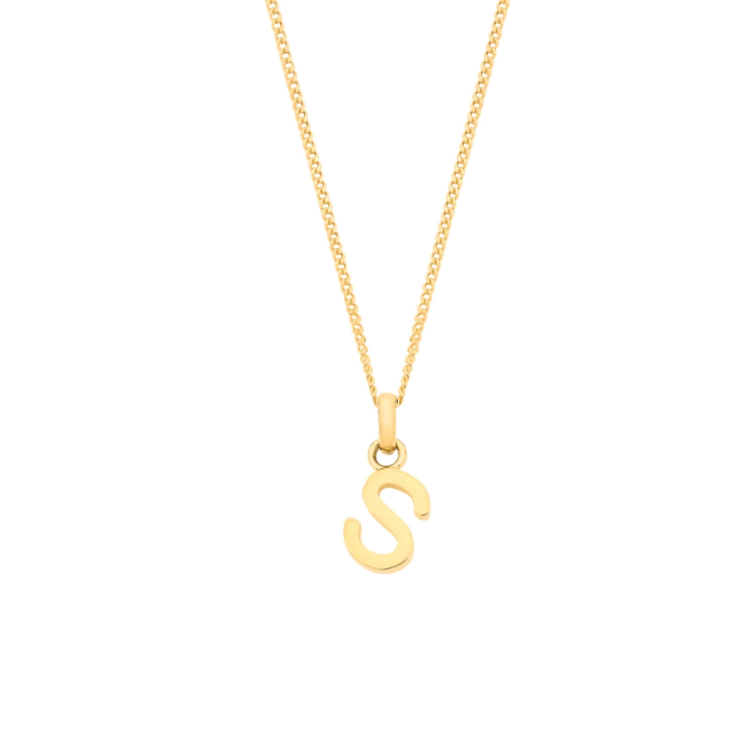 9ct Yellow Gold Small Plain Initial Pendant Necklace (18")
