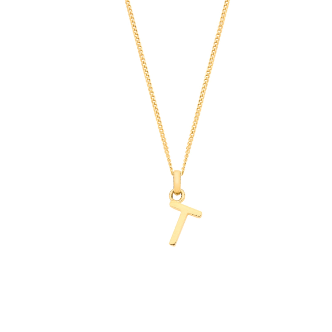 9ct Yellow Gold Small Plain Initial Pendant Necklace (18")