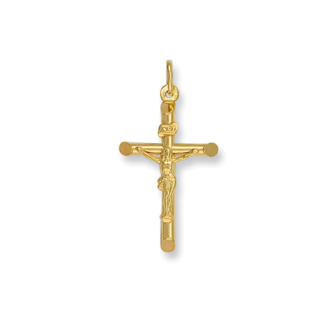 9ct Yellow Gold Round Tube Crucifix Pendant