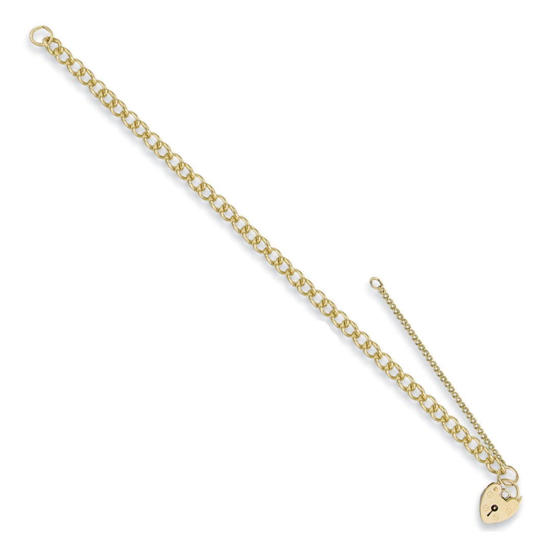 9ct Yellow Gold Open Curb & Padlock Charm Bracelet