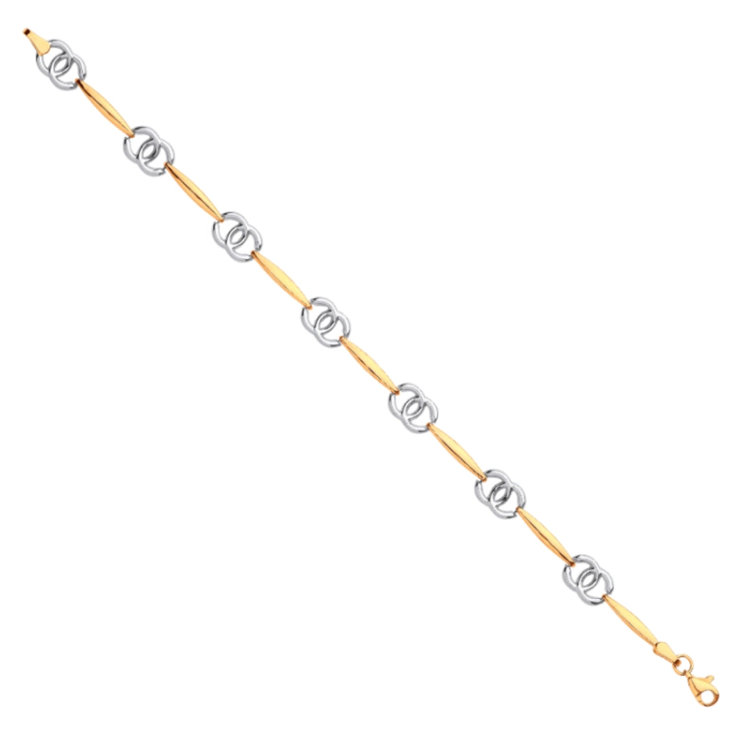 9ct White & Yellow Gold Interlocking Circles Ladies Bracelet