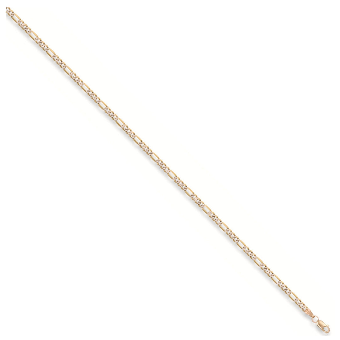 9ct Yellow Gold Rhodium Plated Figaro Anklet