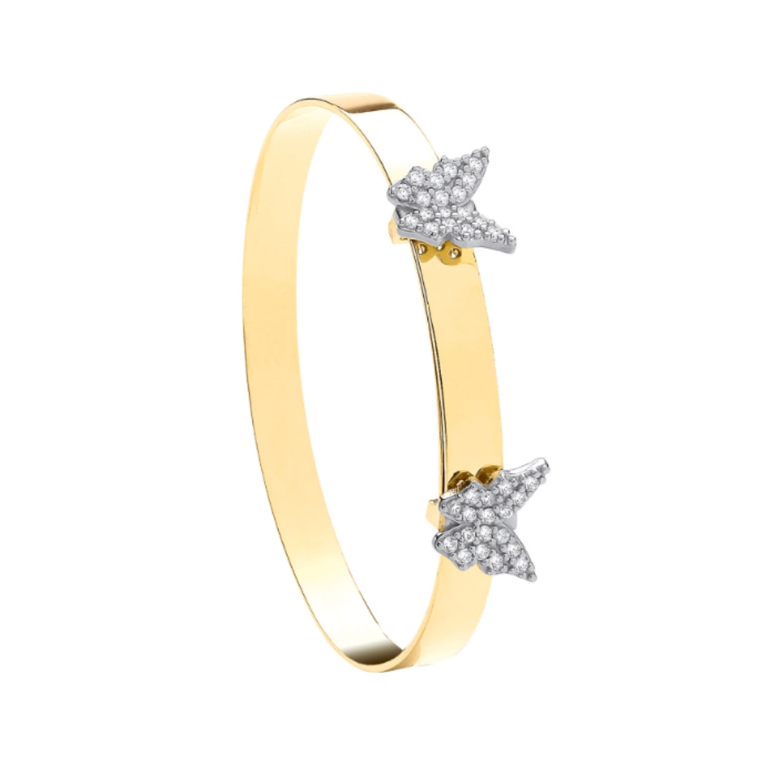 9ct Yellow Gold CZ Butterfly Baby Bangle 4.3mm