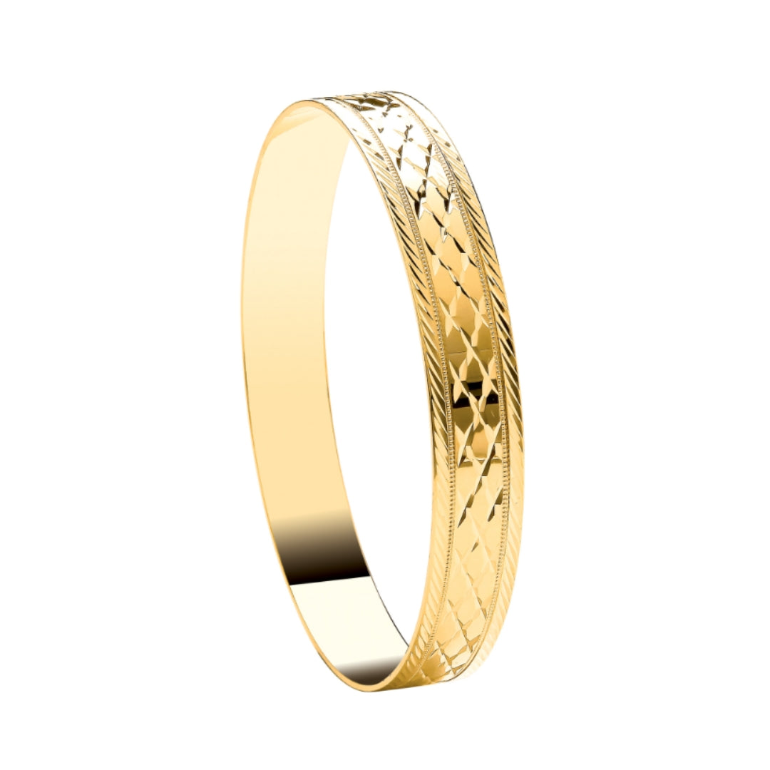 9ct Yellow Gold Diamond Cut Slave Bangle 10mm