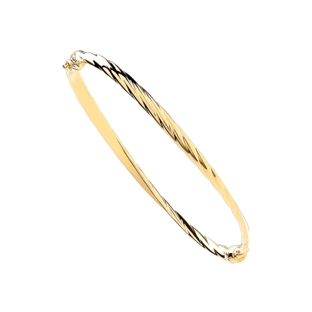 9ct Yellow Gold Twisted Plain Bangle 4mm