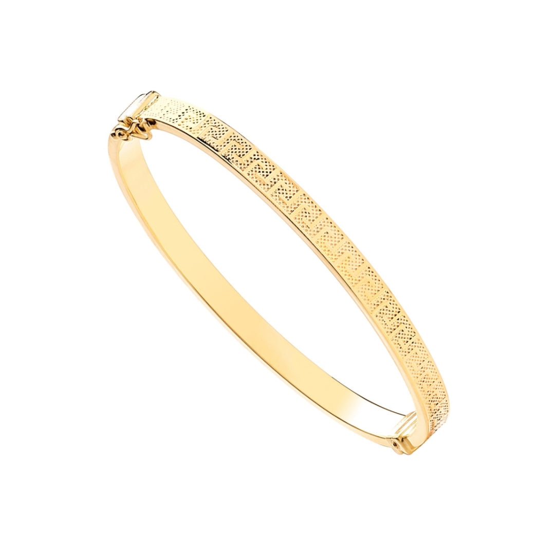 9ct Yellow Gold Greek Key Ladies Bangle 5mm