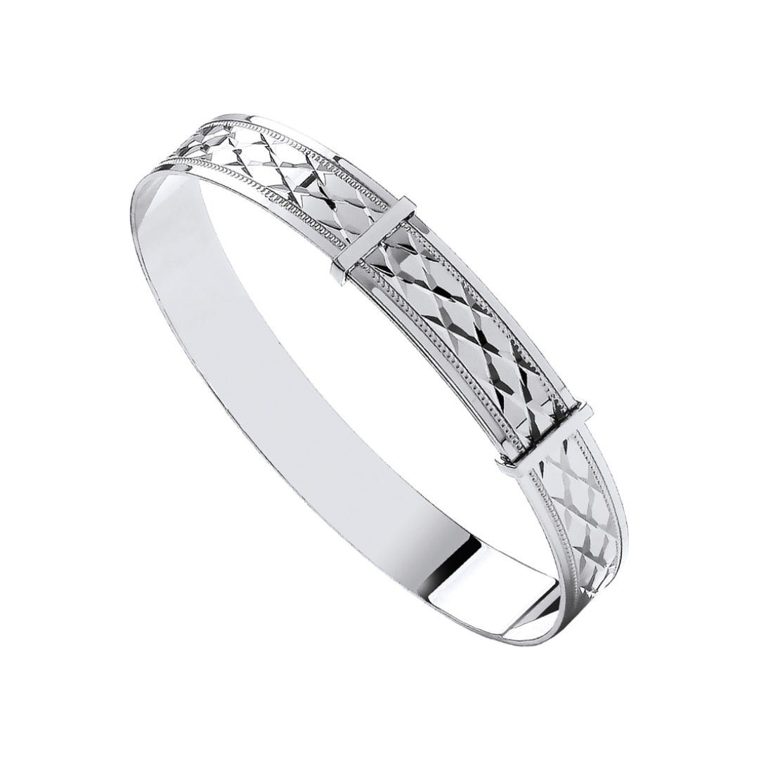 9ct White Gold Diamond Cut Expandable Baby Bangle