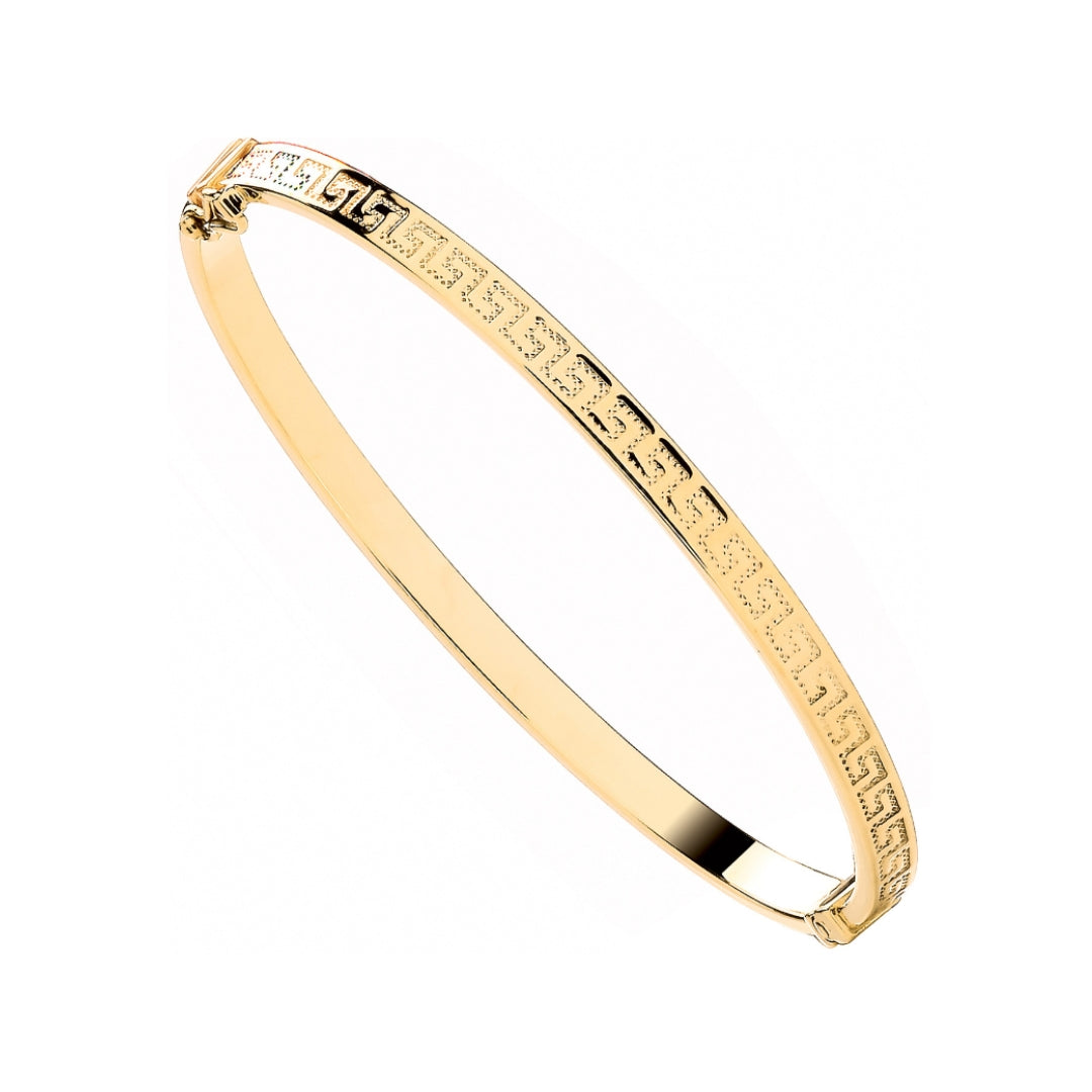 9ct Yellow Gold Greek Key Ladies Bangle 4.2mm