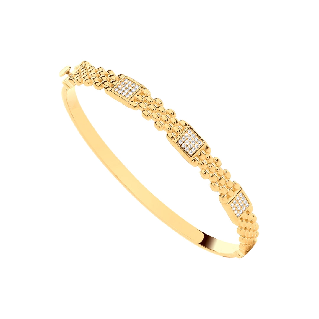 9ct Yellow Gold Panther Link CZ Ladies Bangle