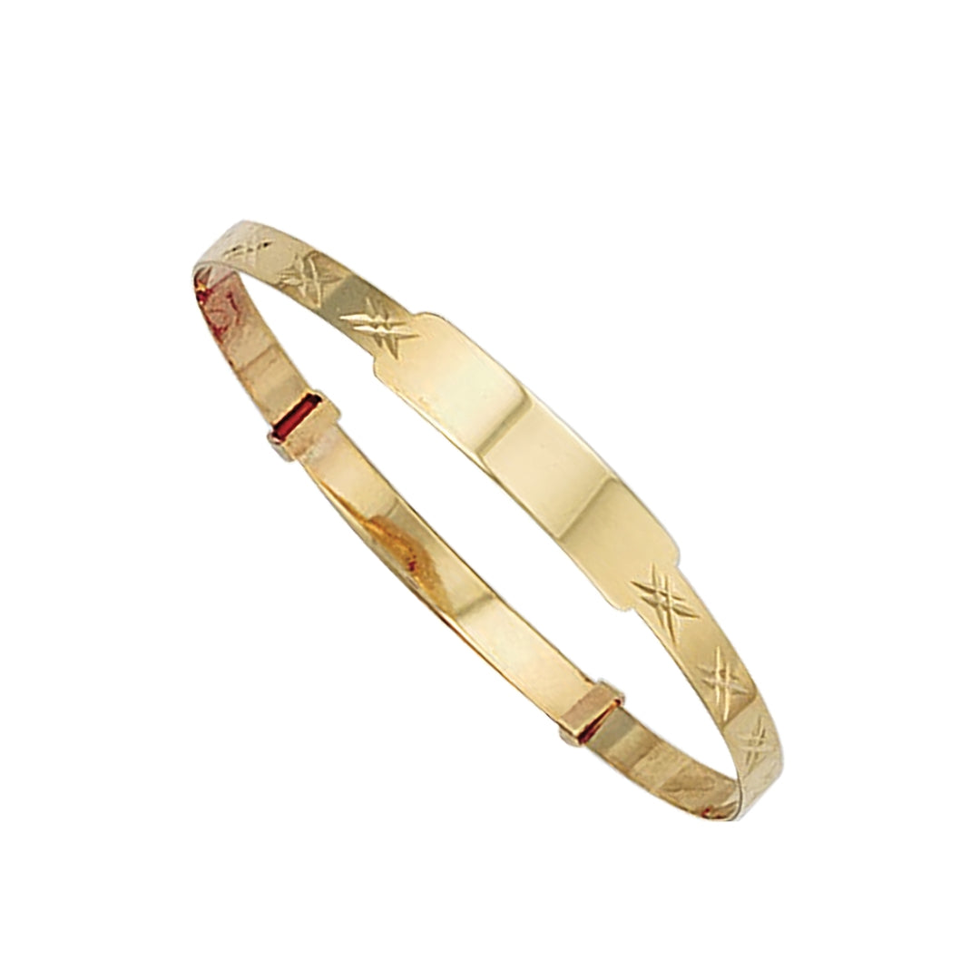 9ct Yellow Gold Diamond Cut Expandable ID Baby Bangle