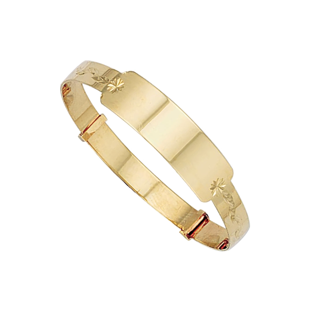 9ct Yellow Gold Diamond Cut Expandable ID Baby Bangle