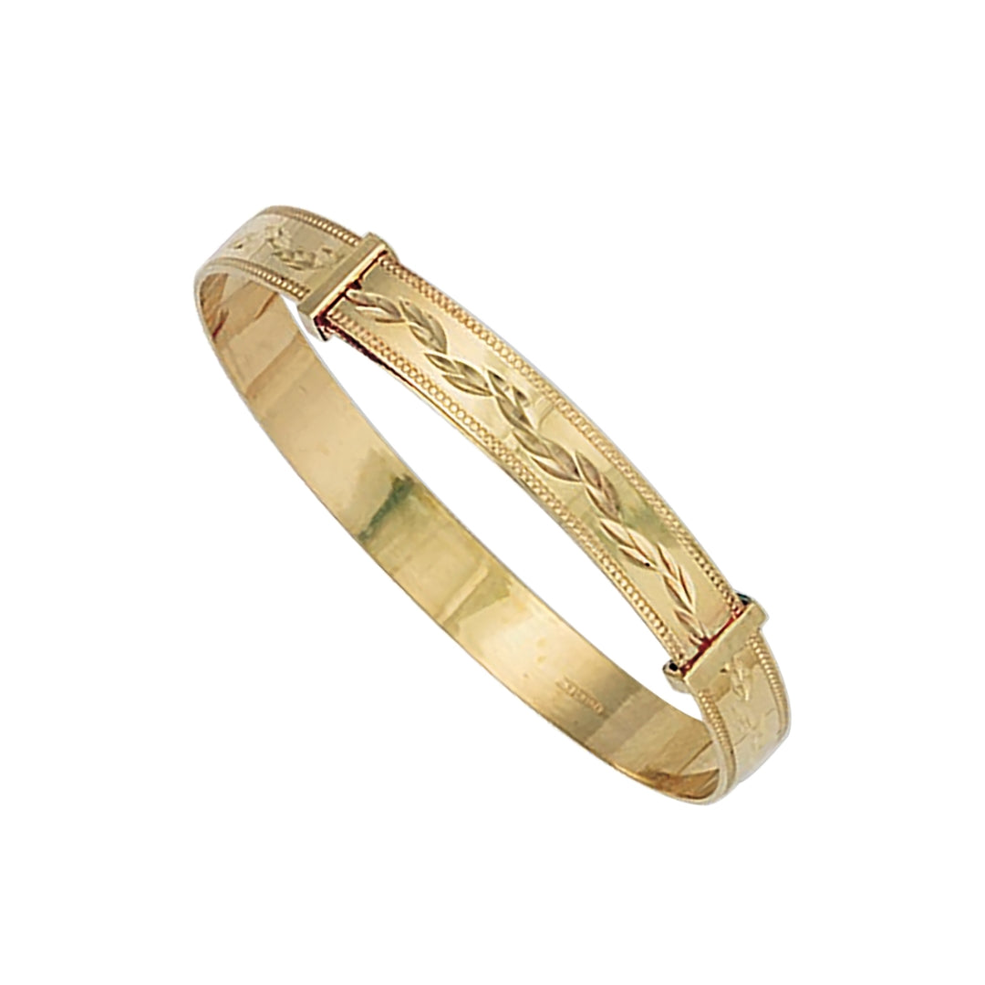 9ct Yellow Gold Diamond Cut Expandable ID Baby Bangle