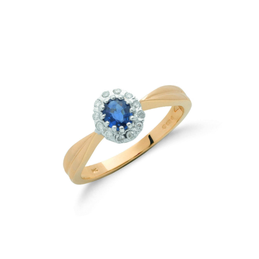 9ct Yellow Gold Sapphire Cluster & Diamond Ring 0.60ct